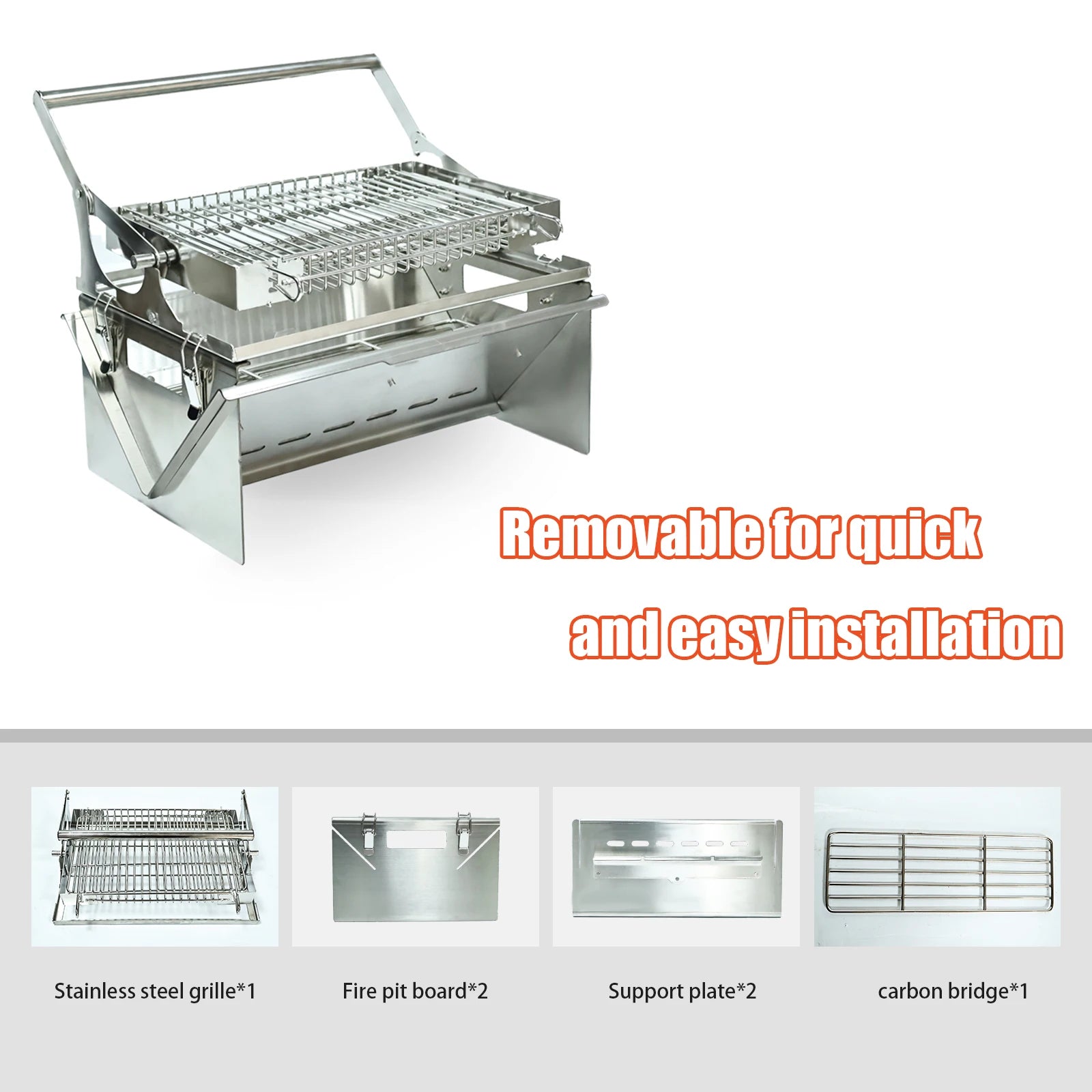 Portable BBQ Grill with 360° Rotating Top Grid for Camping