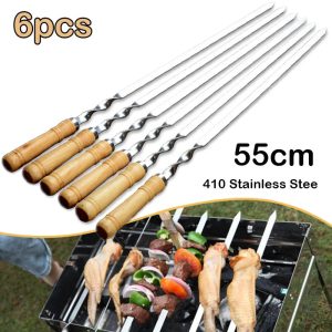 55cm Large Reusable BBQ Skewer – Stainless Steel with Wooden Handle