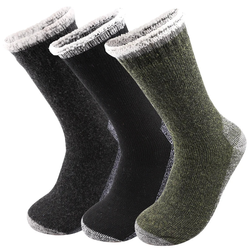 3Pairs Super Thick Merino Wool Socks Male Men Winter Thermal Cashmere Socks Fleece Terry Loop Middle Tube Socks High Quality - Image 7