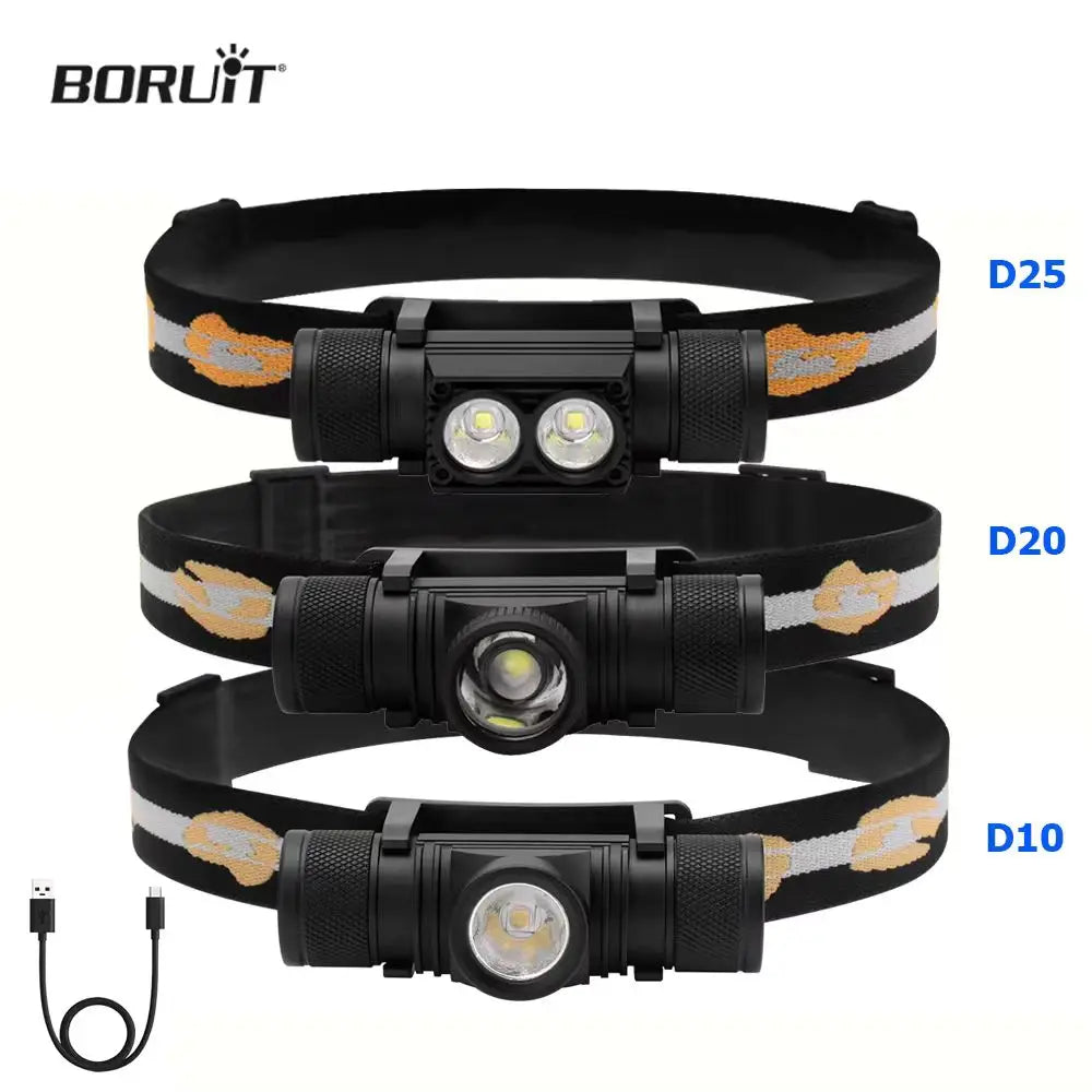 BORUiT D10/D25 LED Headlamp – Rechargeable Flashlight for Outdoor Adventures